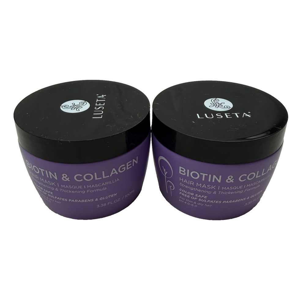 LUSETA Biotin & Collagen Hair Mask Set of 2 thin‎ dry Strengthening 3.38oz